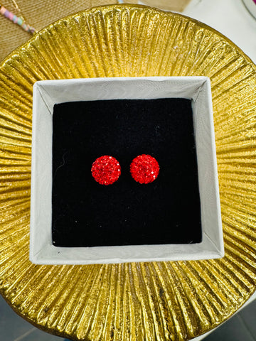 Crystal Ball Earrings - Red 8mm