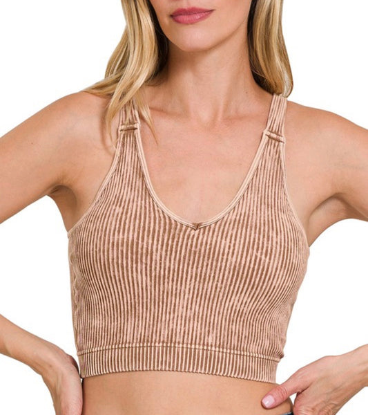 Ribbed Bra Padded Tank Top - Deep Camel