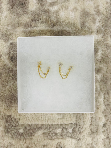 Double Chain Hanging Earrings - Gold