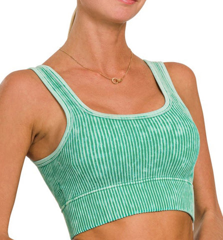 Ribbed Tank Top with Bra Pads - K Green