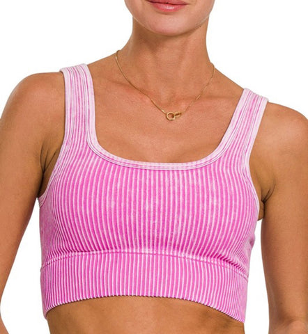Ribbed Tank Top with Bra Pads - Bright Mauve
