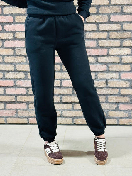 Elastic Waistband Sweatpants - Black