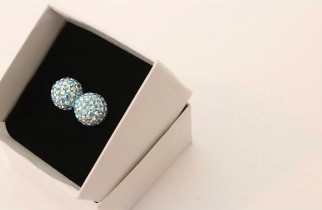 Crystal Ball Earrings - Ocean Blue AB 10mm