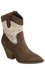 Lace Detail Western Boots - Brown