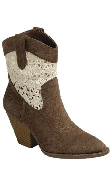 Lace Detail Western Boots - Brown