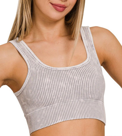 Ribbed Tank Top with Bra Pads - Sleet