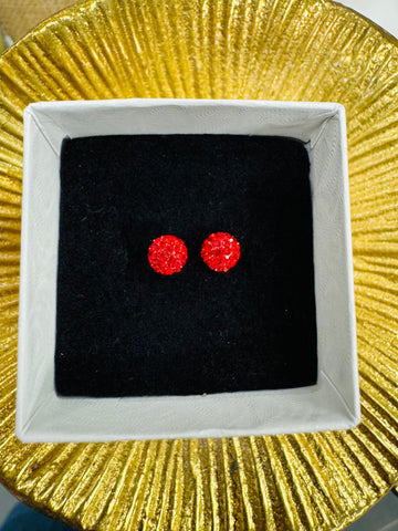 Crystal Ball Earrings - Red 6mm