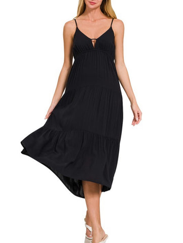 Sweetheart Neckline Cami Midi Dress - Black