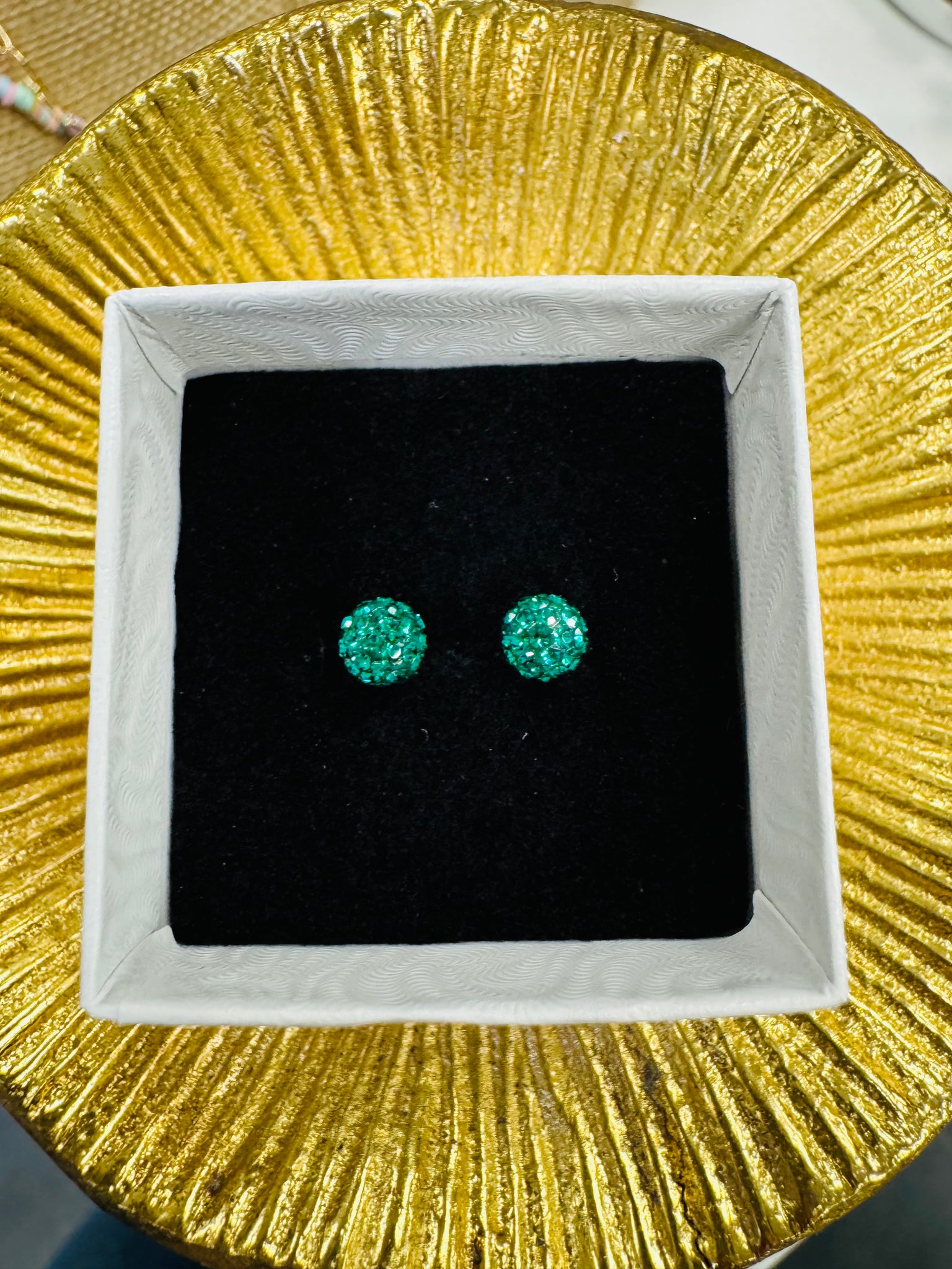 Crystal Ball Earrings - Emerald 6mm