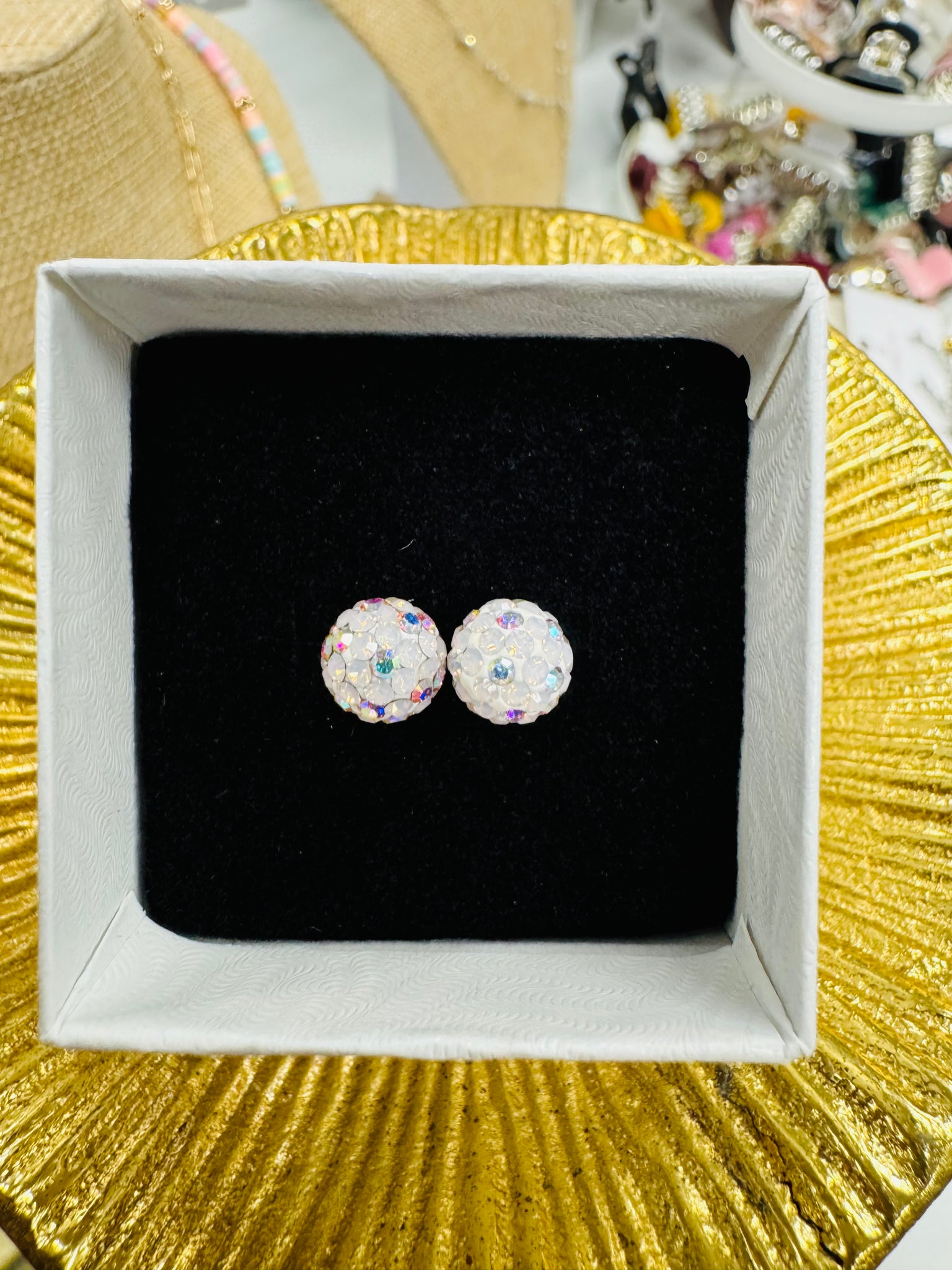 Crystal Ball Earrings - Purple AB Opal 8mm