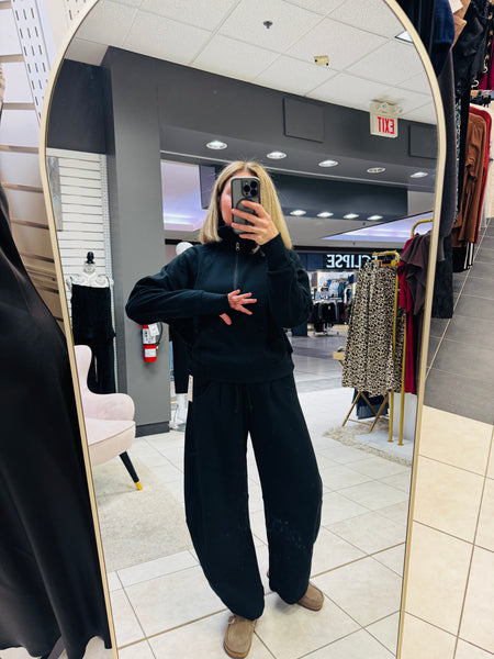 Thumbholes Half Zip Sweatshirt - Black