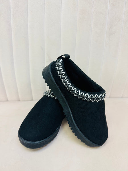Kids Embroidered Trim Slippers - Black