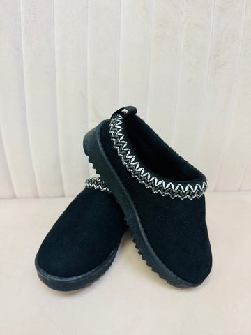 Kids Embroidered Trim Slippers - Black