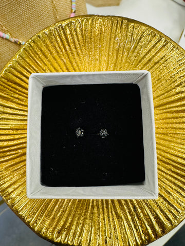 Crystal Ball Earrings - Black 4mm