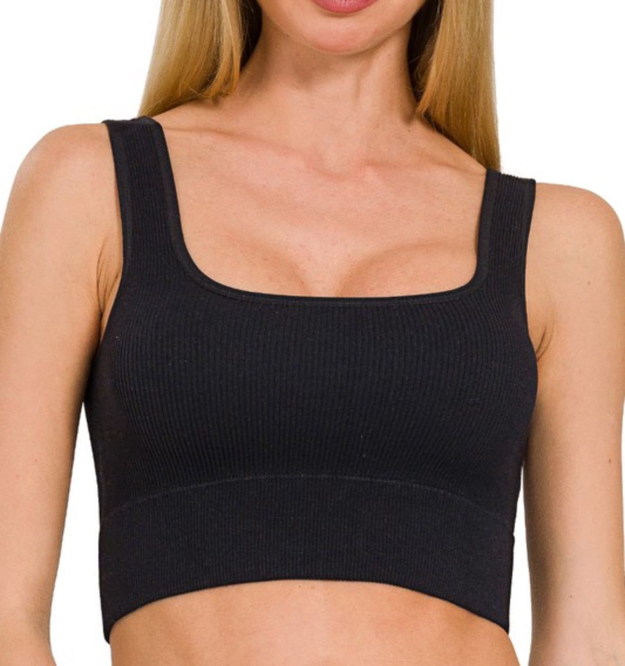Ribbed Tank Top with Bra Pads - Noir Black
