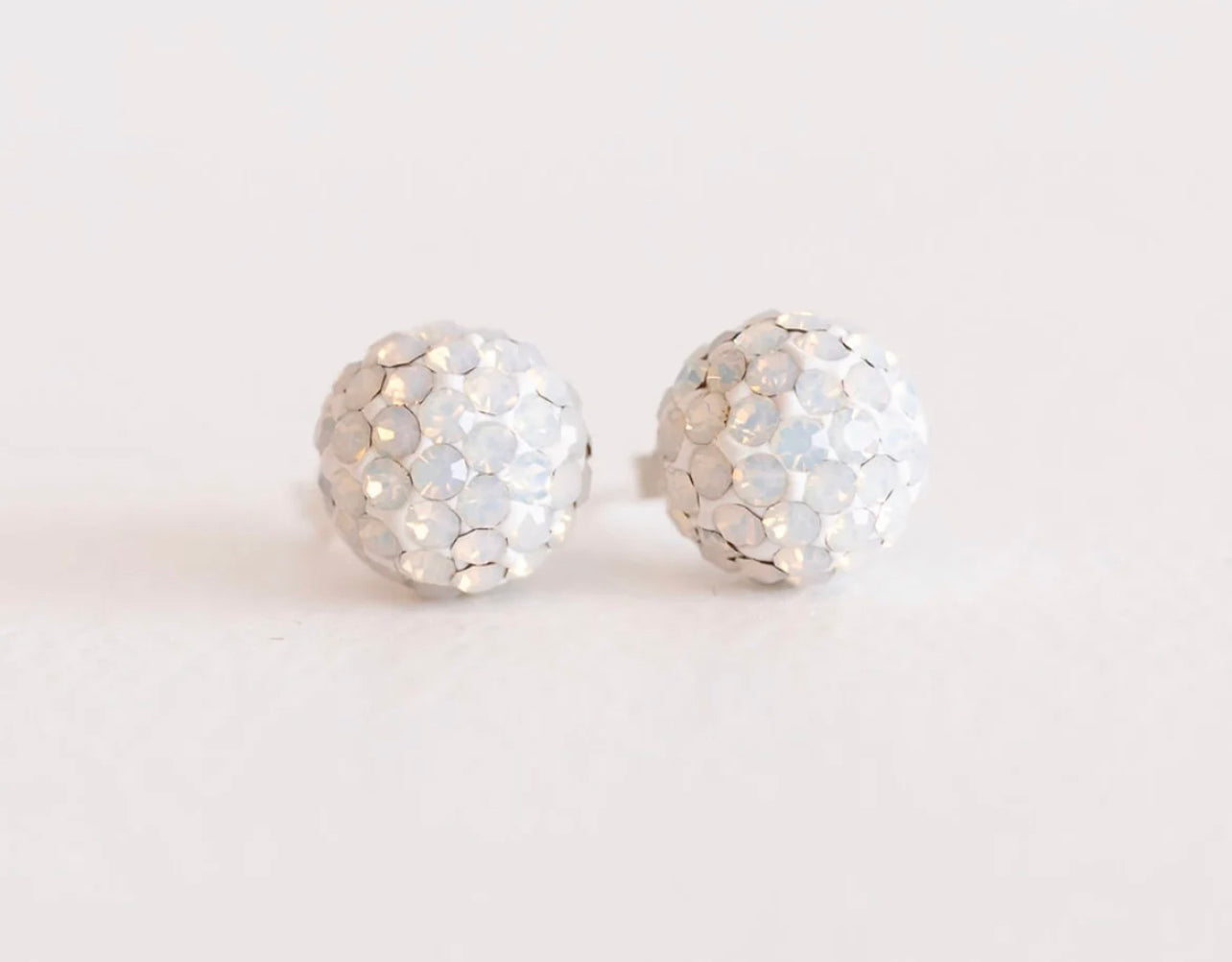Crystal Ball Earrings - White Opal 10mm