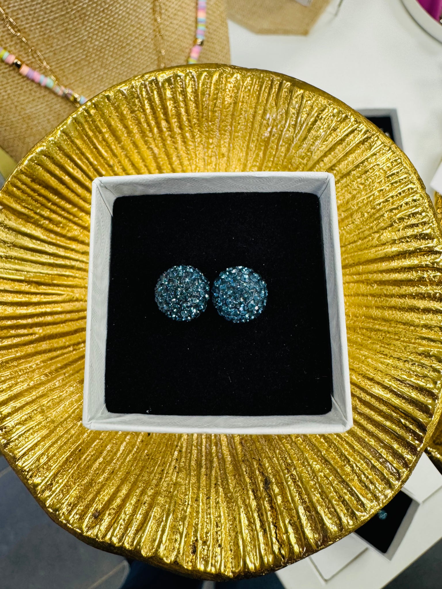 Crystal Ball Earrings - Navy Blue 10mm