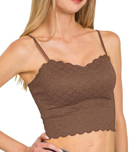 Lace Bralette with Bra Pads - Brown
