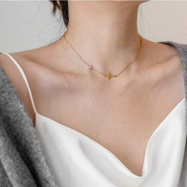 Cross Necklace w/rhinestone accent