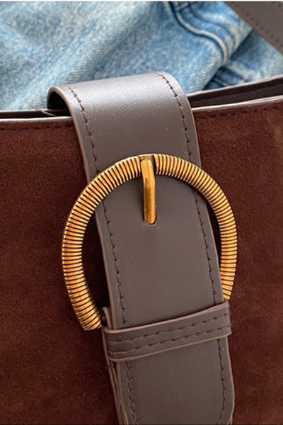 Elegant Suede Retro Buckle Bag - Brown