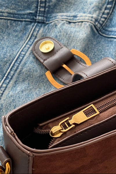 Elegant Suede Retro Buckle Bag - Brown