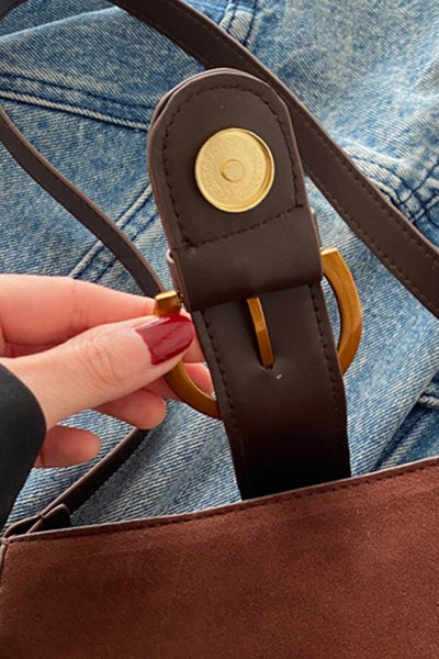 Elegant Suede Retro Buckle Bag - Brown