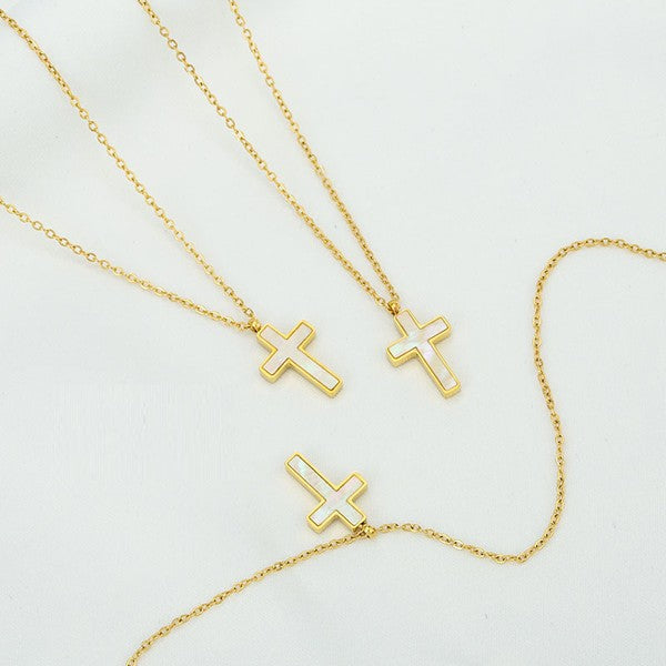 18K Stainless Steel Cross Necklace - Gold