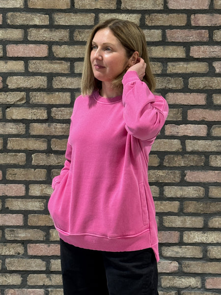 Pigment Dye Fleece Pullover - Hot Pink