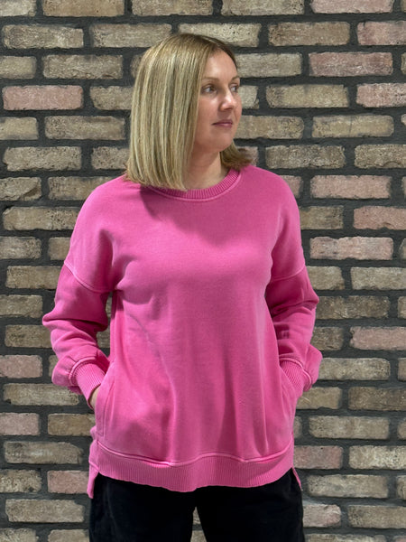 Pigment Dye Fleece Pullover - Hot Pink