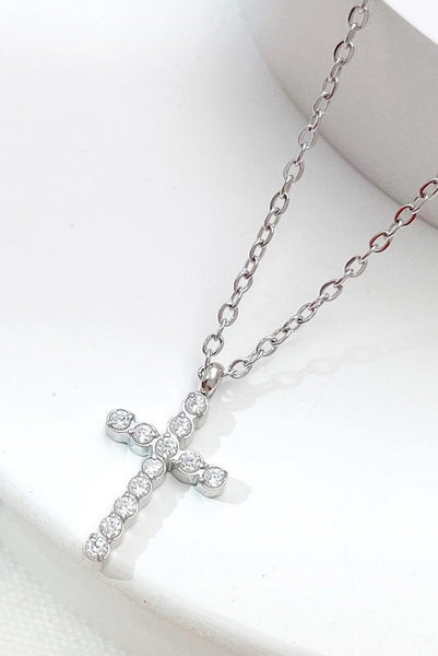 18k Stainless Steel Cross Necklace - Silver