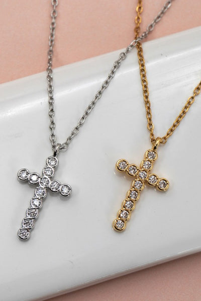 18k Stainless Steel Cross Necklace - Silver