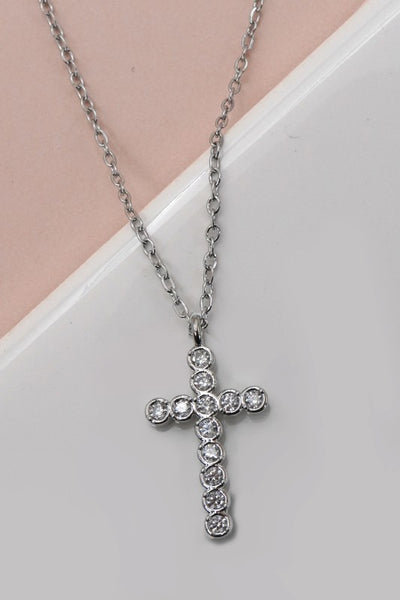 18k Stainless Steel Cross Necklace - Silver