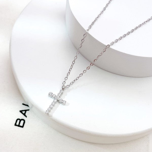 18k Stainless Steel Cross Necklace - Silver