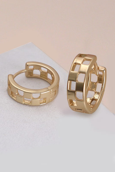 Mini Cutout Checker Hoop Earrings - Matte Gold