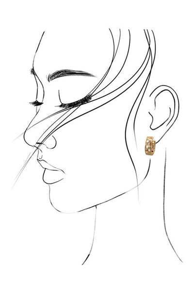Mini Cutout Checker Hoop Earrings - Matte Gold