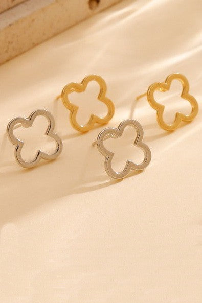 18k Stainless Steel Clover Earrings - Silver