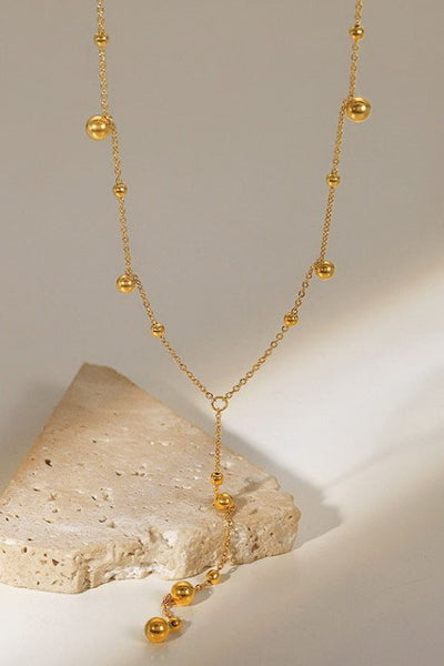 18k Stainless Steel Ball Y Necklace