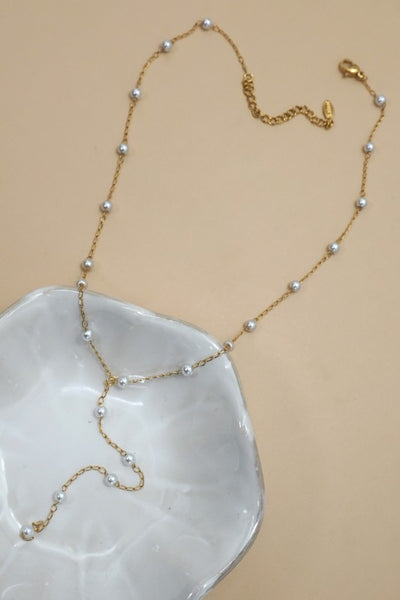 18k Stainless Steel Free Pearl Y Necklace - Gold