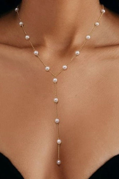 18k Stainless Steel Free Pearl Y Necklace - Gold