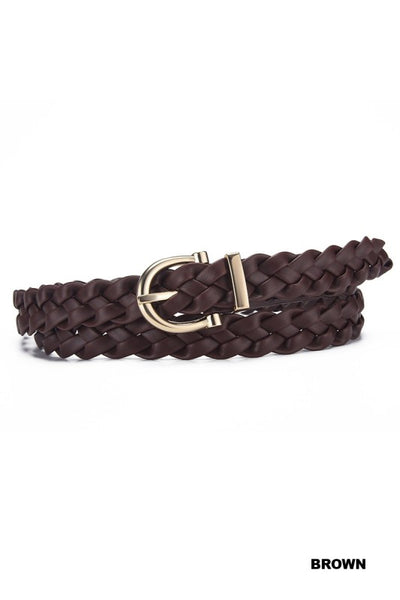 Woven Weave Pin Buckle Belt - Brown