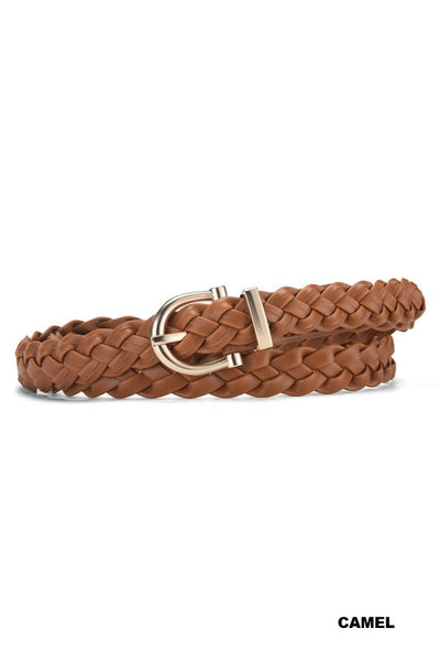 Woven Weave Pin Buckle Belt - Camel