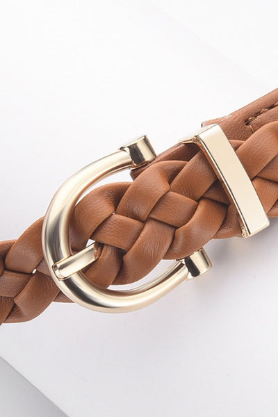 Woven Weave Pin Buckle Belt - Camel