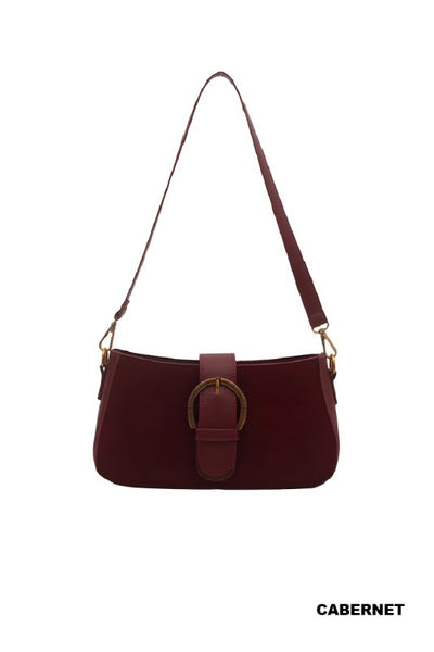 Elegant Suede Retro Buckle Bag - Cabernet