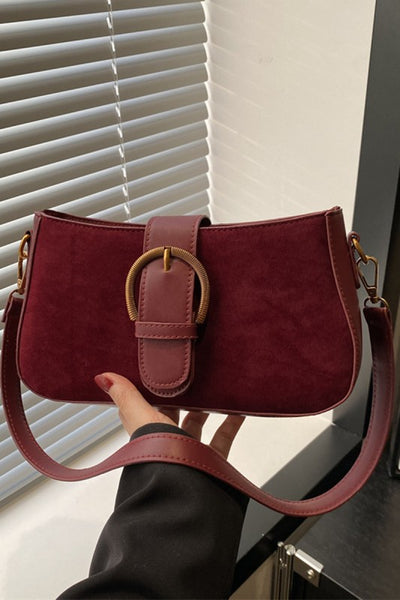 Elegant Suede Retro Buckle Bag - Cabernet