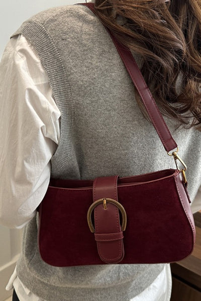 Elegant Suede Retro Buckle Bag - Cabernet