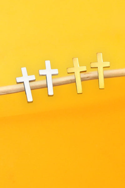Cross Stainless Steel Stud Earrings - Silver