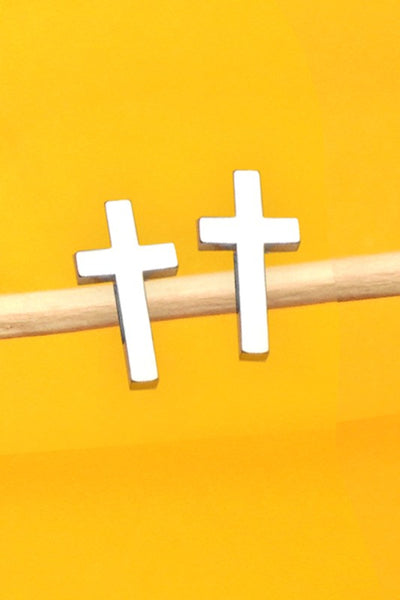 Cross Stainless Steel Stud Earrings - Silver