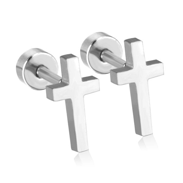Cross Stainless Steel Stud Earrings - Silver