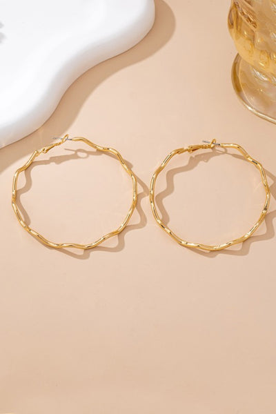 Oversized Hammered Wavy Hoops - Gold