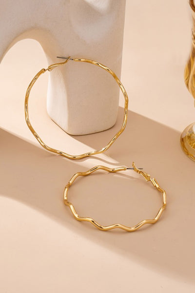 Oversized Hammered Wavy Hoops - Gold